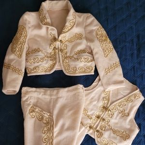 Authentic Boys Beige Gold Toddlers Mariachi Suit Set Mexico